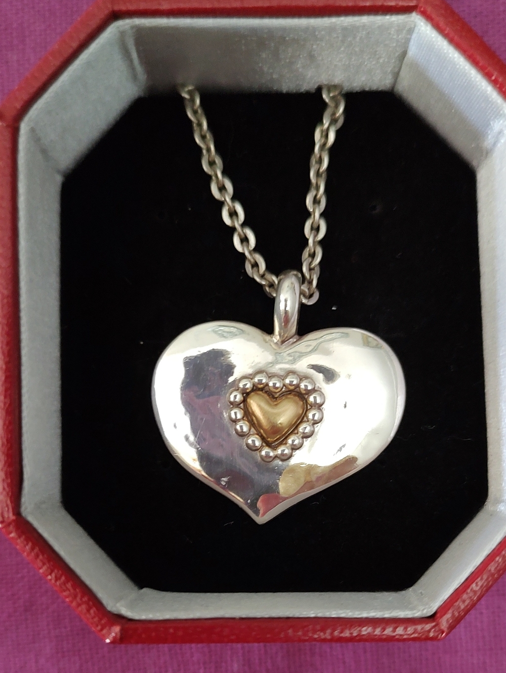 Brighton Silver Heart Pendant Necklace with Gold Accent